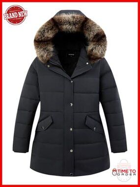 Plus Size Parka Down Coat Detachable Hood Windproof Waterproof Winter